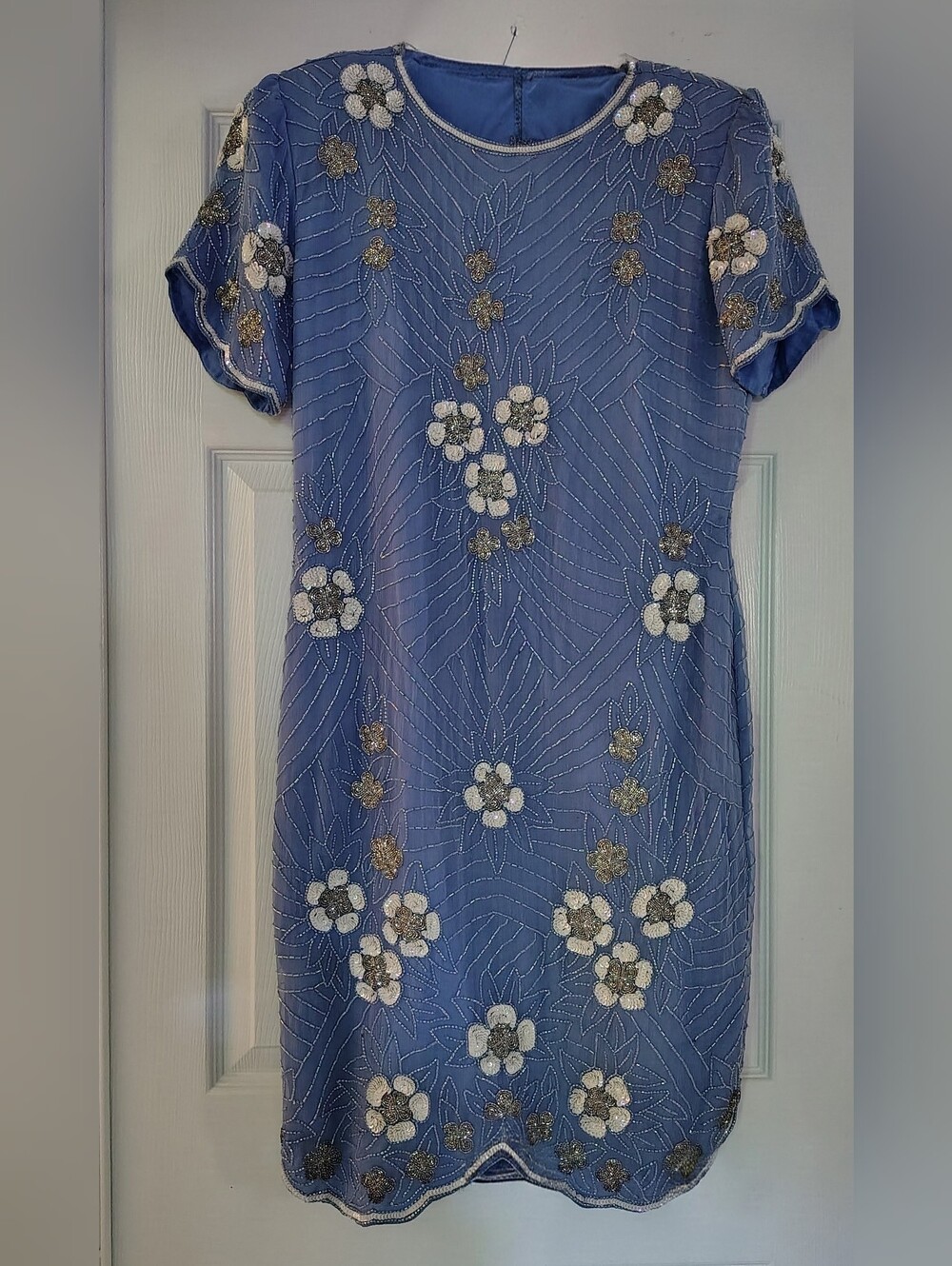 NWT STENAY Periwinkle Blue Beaded Exquisite Silk Cocktail Dress Y2K Vintag Sz 12